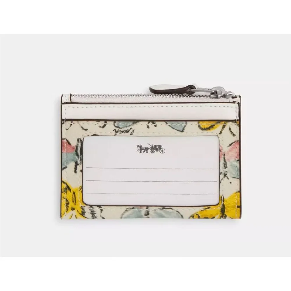 COACH Mini Skinny Id Cardholder Case & Keychain w Butterfly Print CAR22 NWT